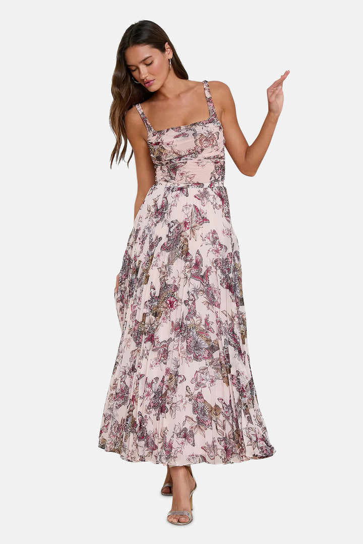 Torin Pleated Maxi Skirt Nectar Pink Multi Butterfly Jungle