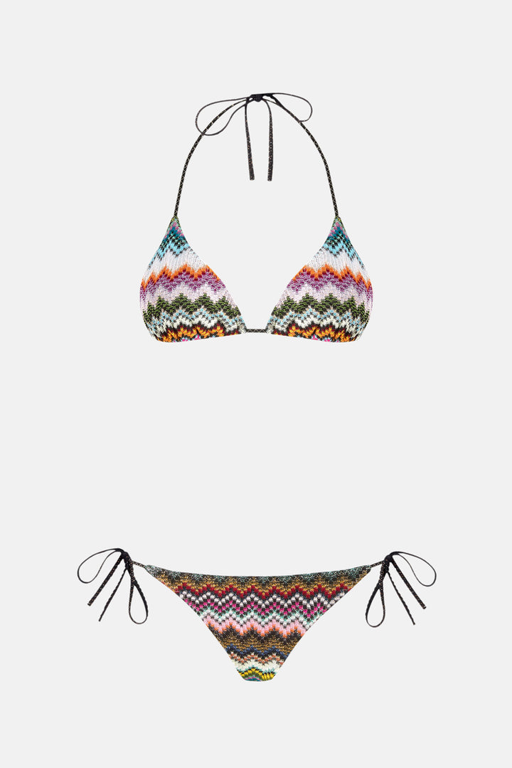 Triangle bikini with pixel-effect zigzag pattern