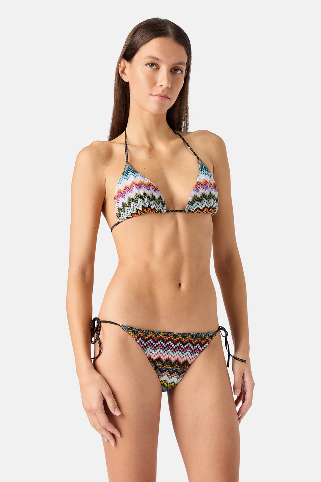 Triangle bikini with pixel-effect zigzag pattern