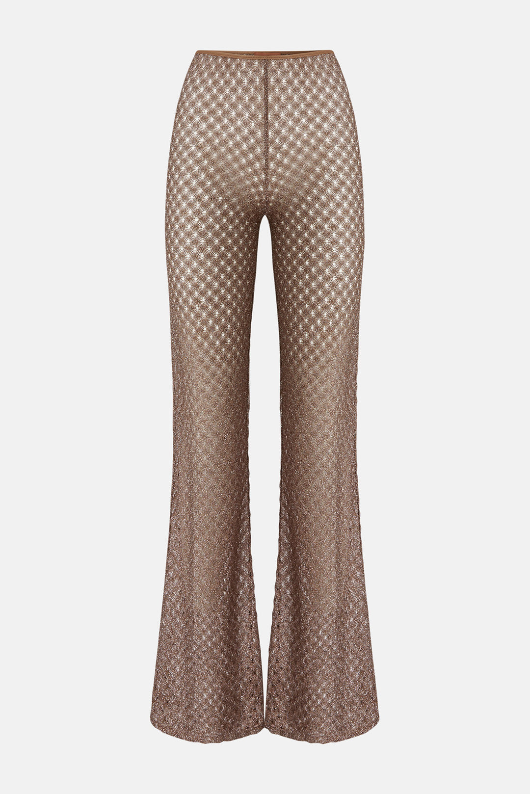 Cover-up trousers in lamé viscose with spiderweb pattern