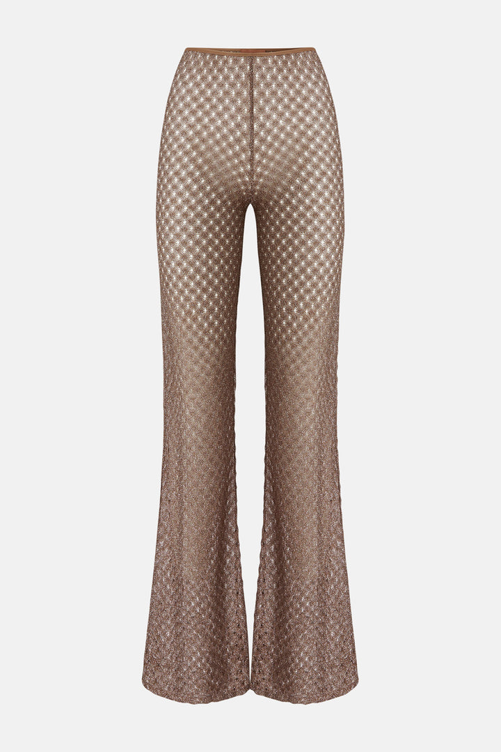 Cover-up trousers in lamé viscose with spiderweb pattern