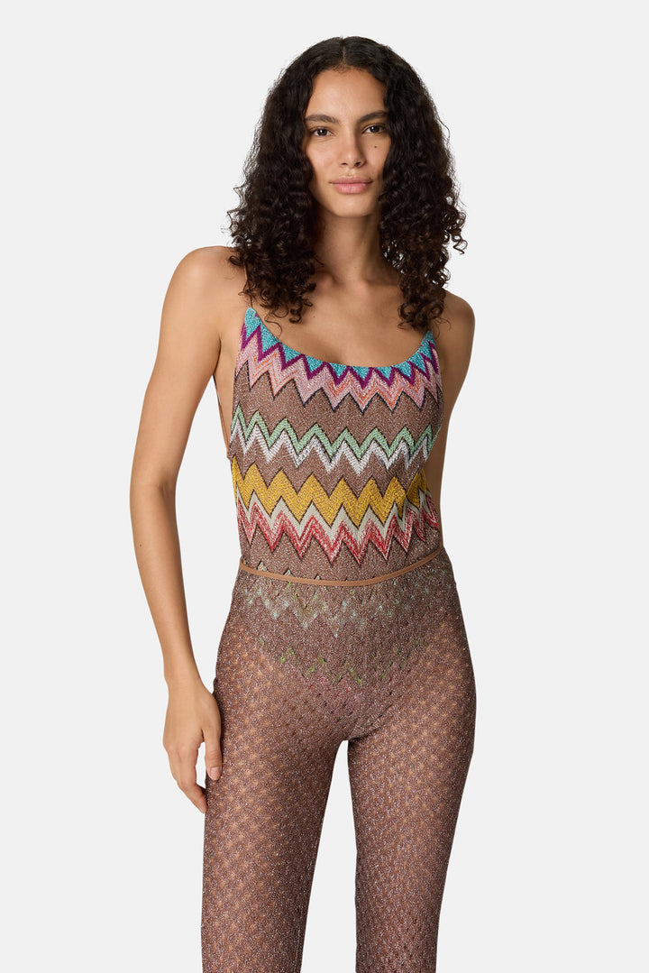 Cover-up trousers in lamé viscose with spiderweb pattern