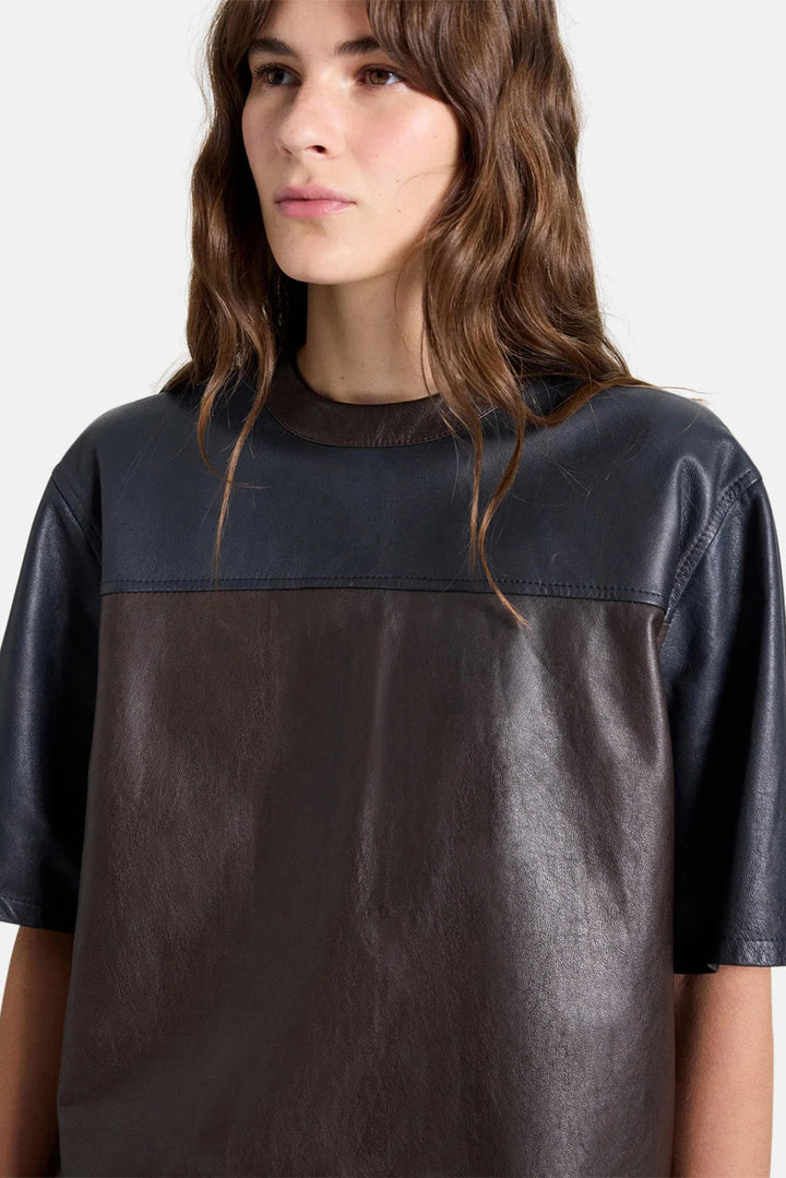 Two Tone Leather Biggish Tee in Midnight / Dark Chocolate