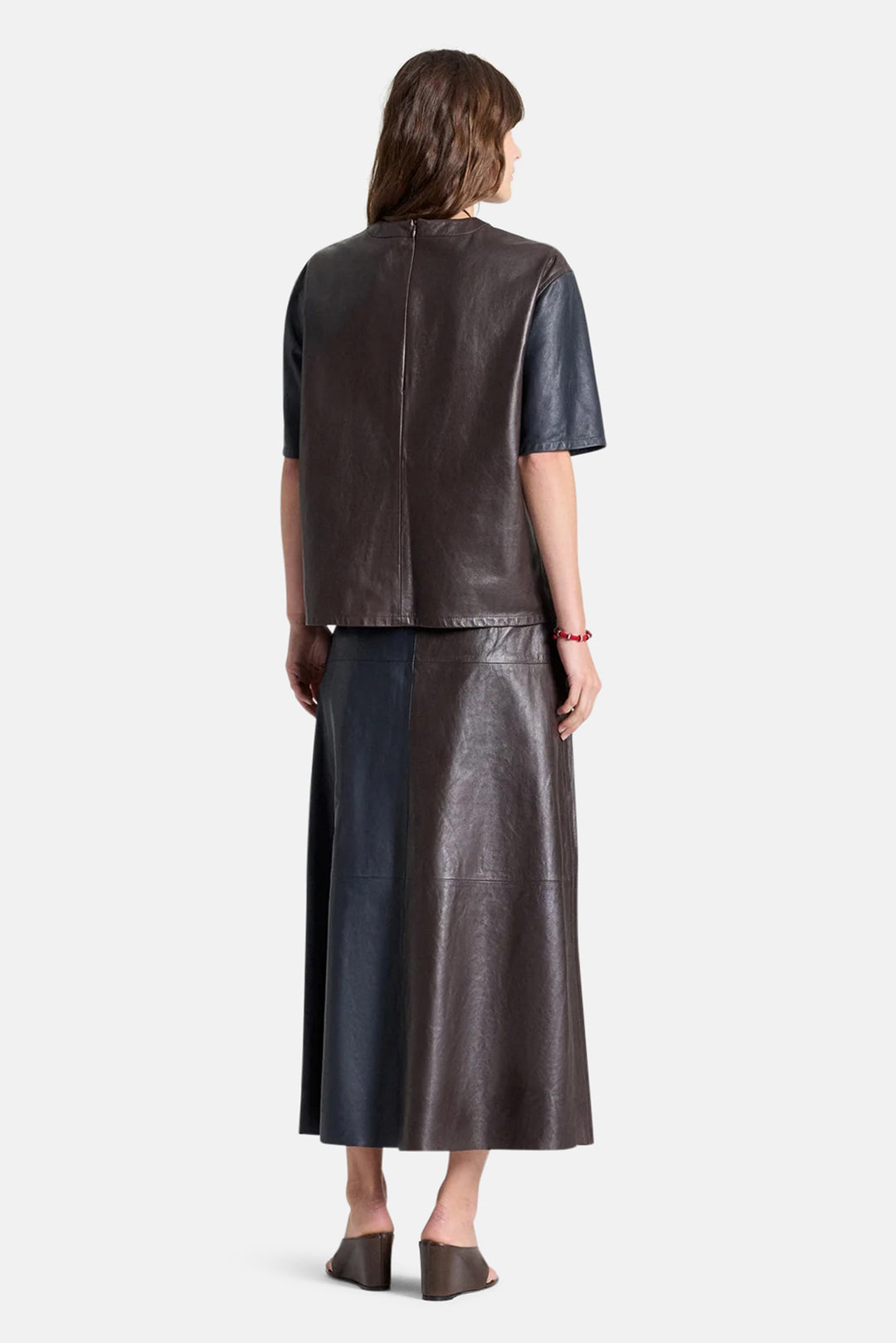 Two Tone Leather Biggish Tee in Midnight / Dark Chocolate