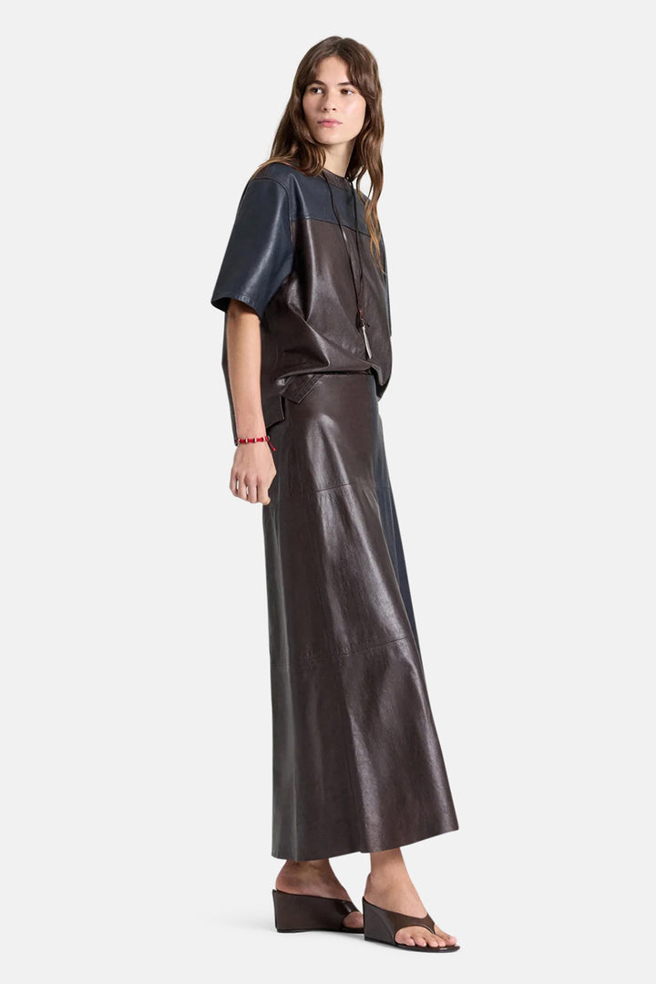 Two Tone Leather Biggish Tee in Midnight / Dark Chocolate