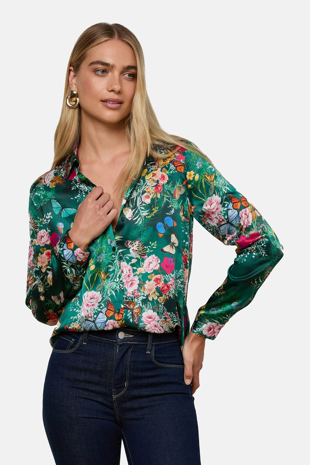 Tyler Silk Blouse Bottle Green Multi Charonda Butterfly