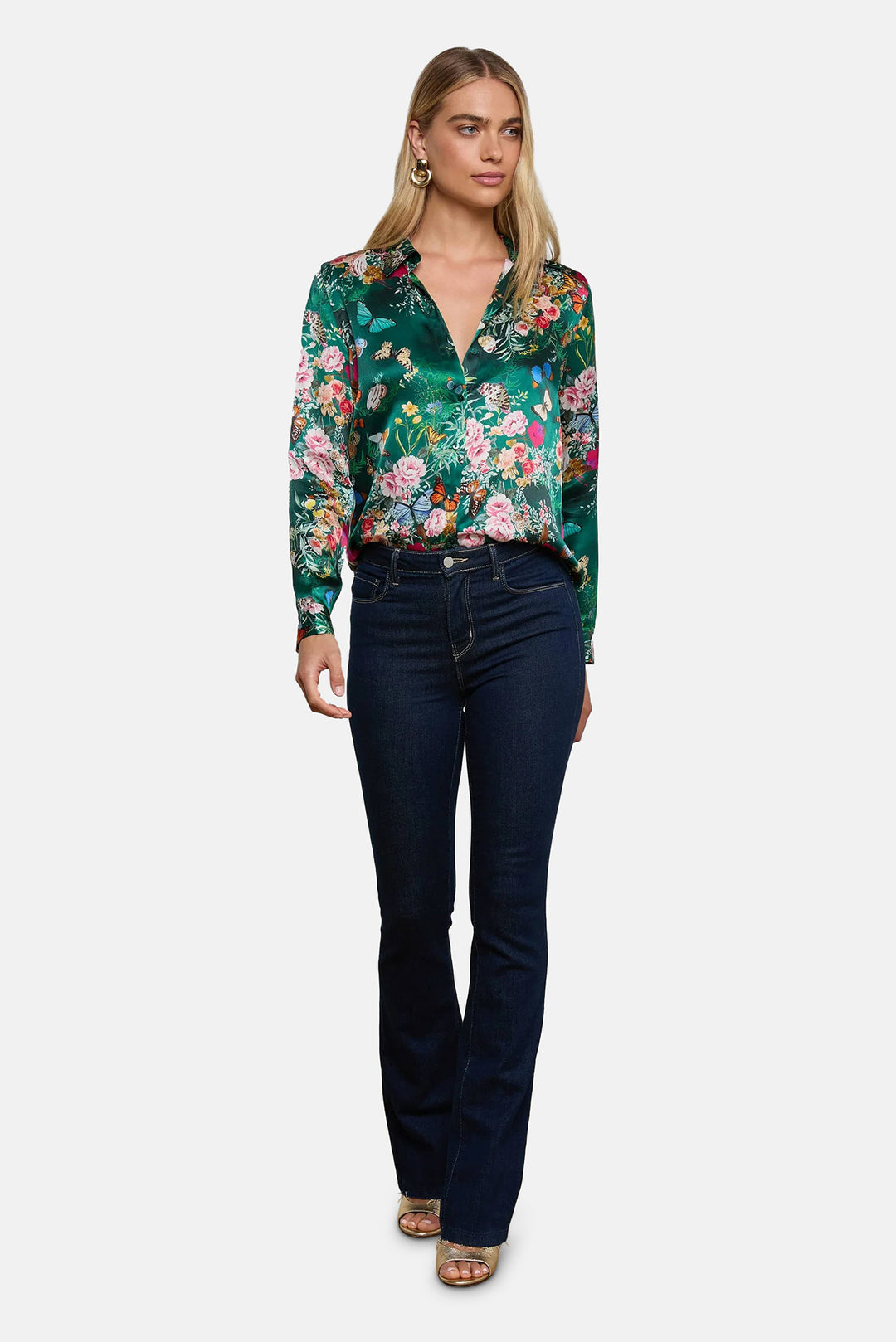 Tyler Silk Blouse Bottle Green Multi Charonda Butterfly