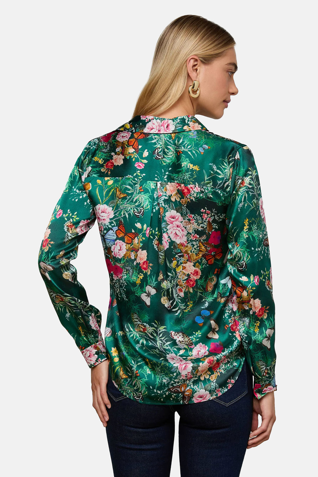 Tyler Silk Blouse Bottle Green Multi Charonda Butterfly