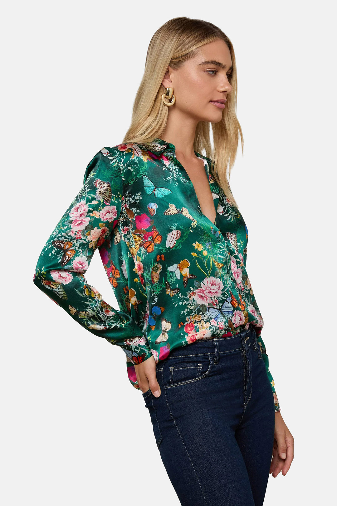 Tyler Silk Blouse Bottle Green Multi Charonda Butterfly