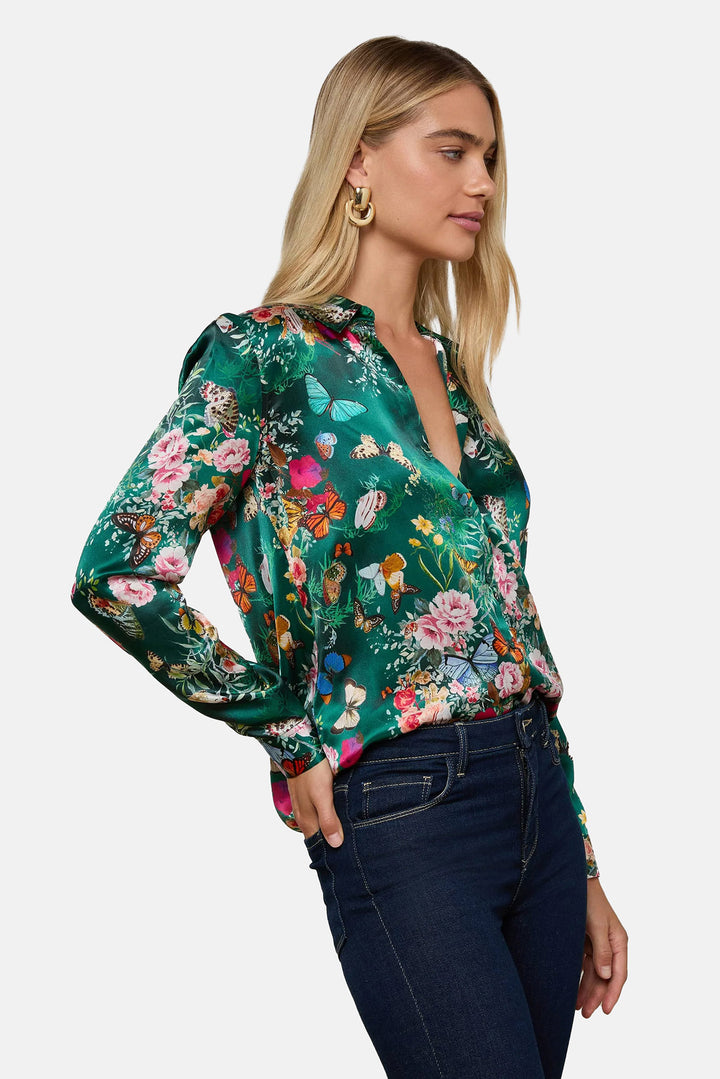Tyler Silk Blouse Bottle Green Multi Charonda Butterfly