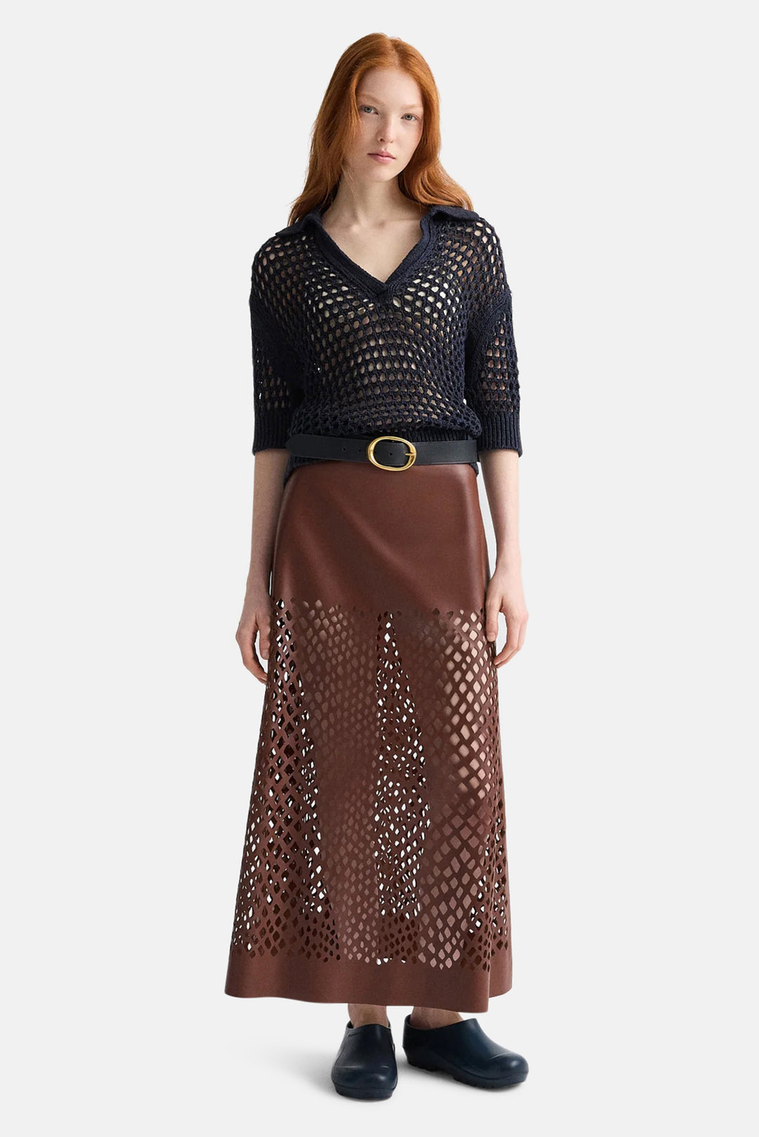 Unspoken Truth Polo Sweater in Linen Silk Night Sky