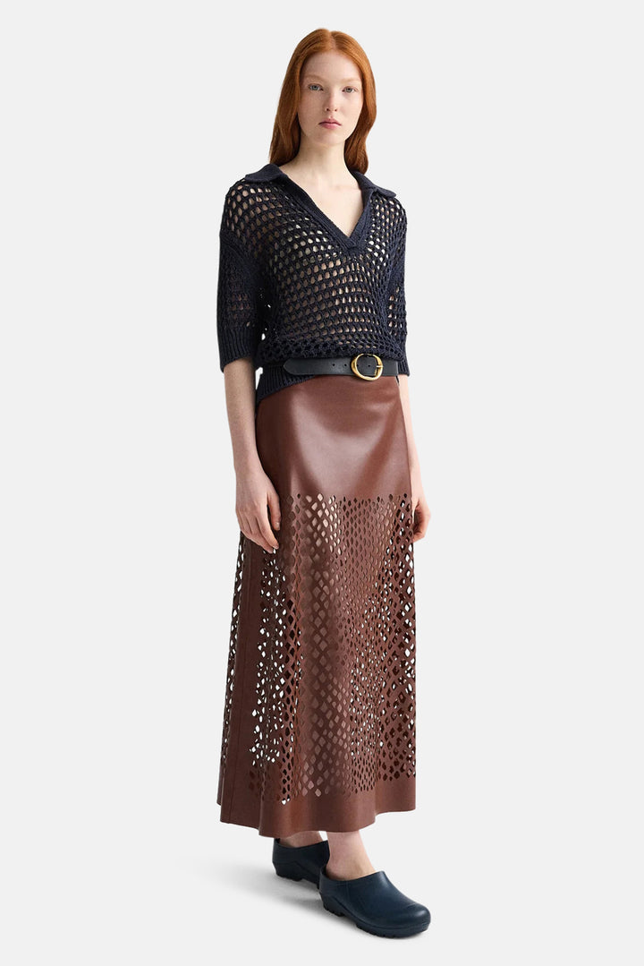 Unspoken Truth Polo Sweater in Linen Silk Night Sky