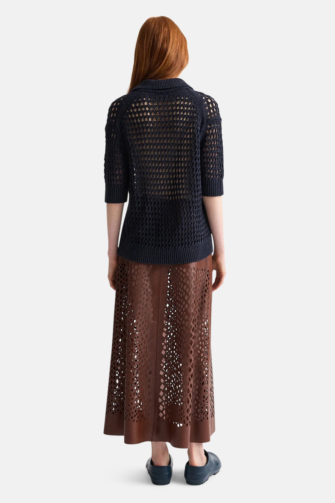 Unspoken Truth Polo Sweater in Linen Silk Night Sky