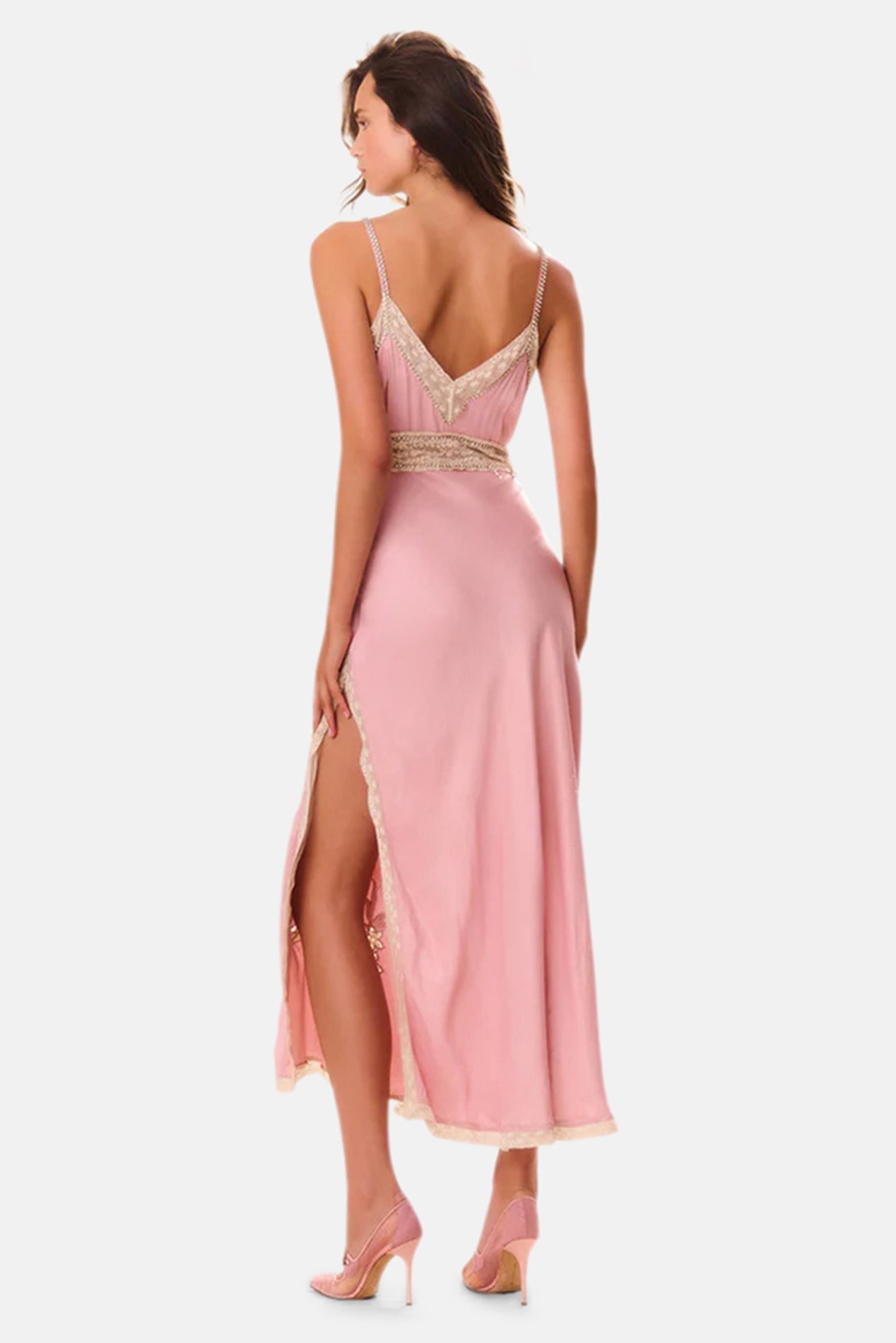 LOVESHACKFANCY Valea Embellished Satin Maxi Dress Ash Pink