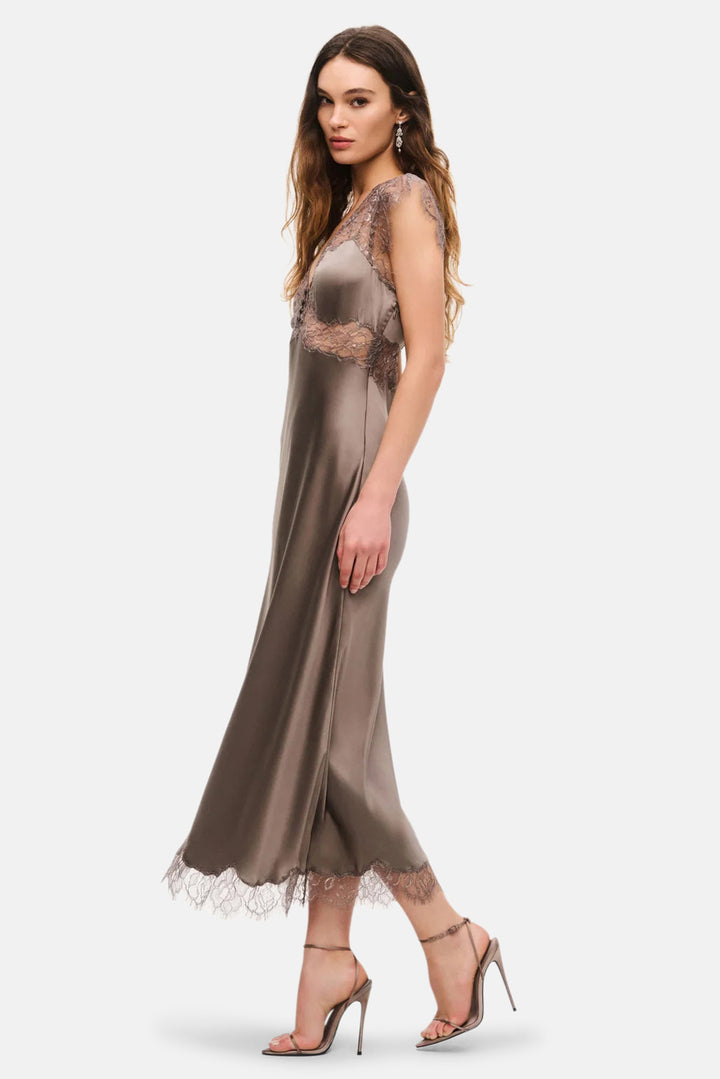 Vella Silk-Blend Lace Maxi Dress Pewter Sky