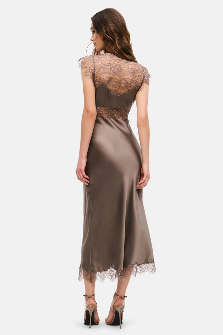 Vella Silk-Blend Lace Maxi Dress Pewter Sky