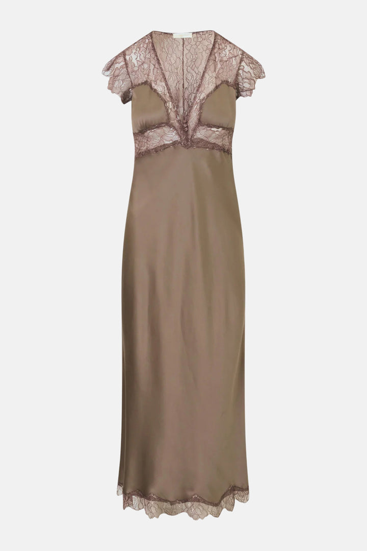 Vella Silk-Blend Lace Maxi Dress Pewter Sky