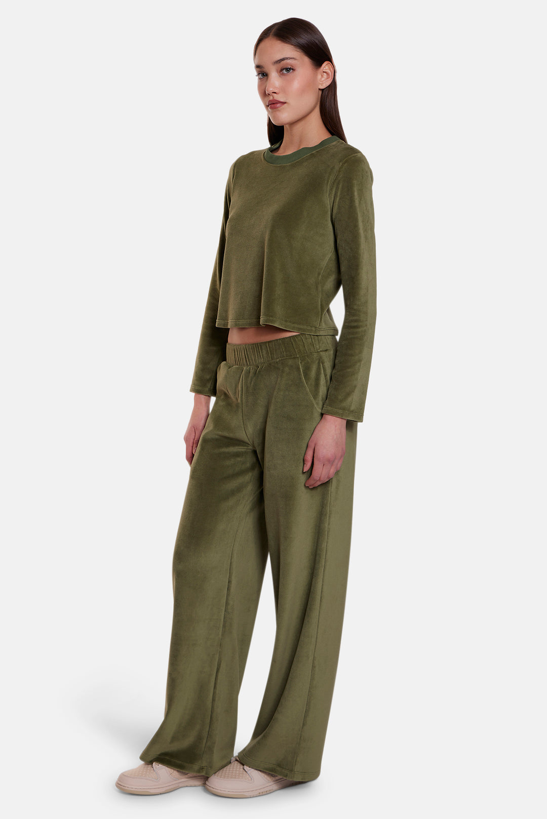 Jayne Velour Crewneck Army Green