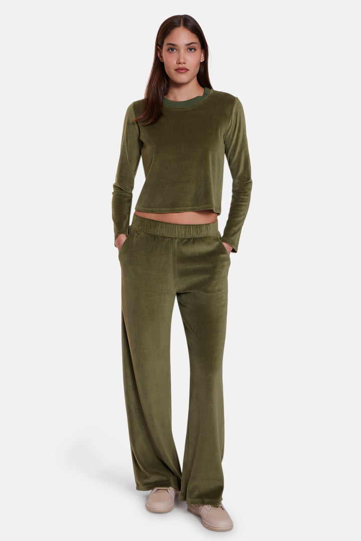Jayne Velour Crewneck Army Green