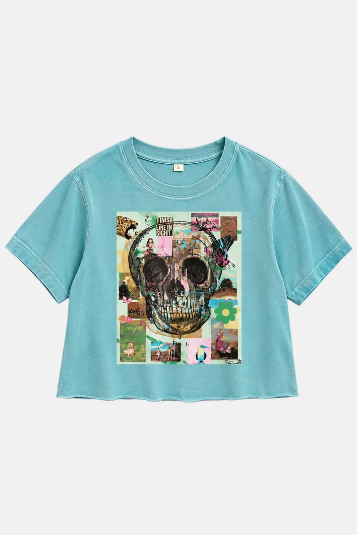 Peter Tunney Skull Cropped Tee Lagoon