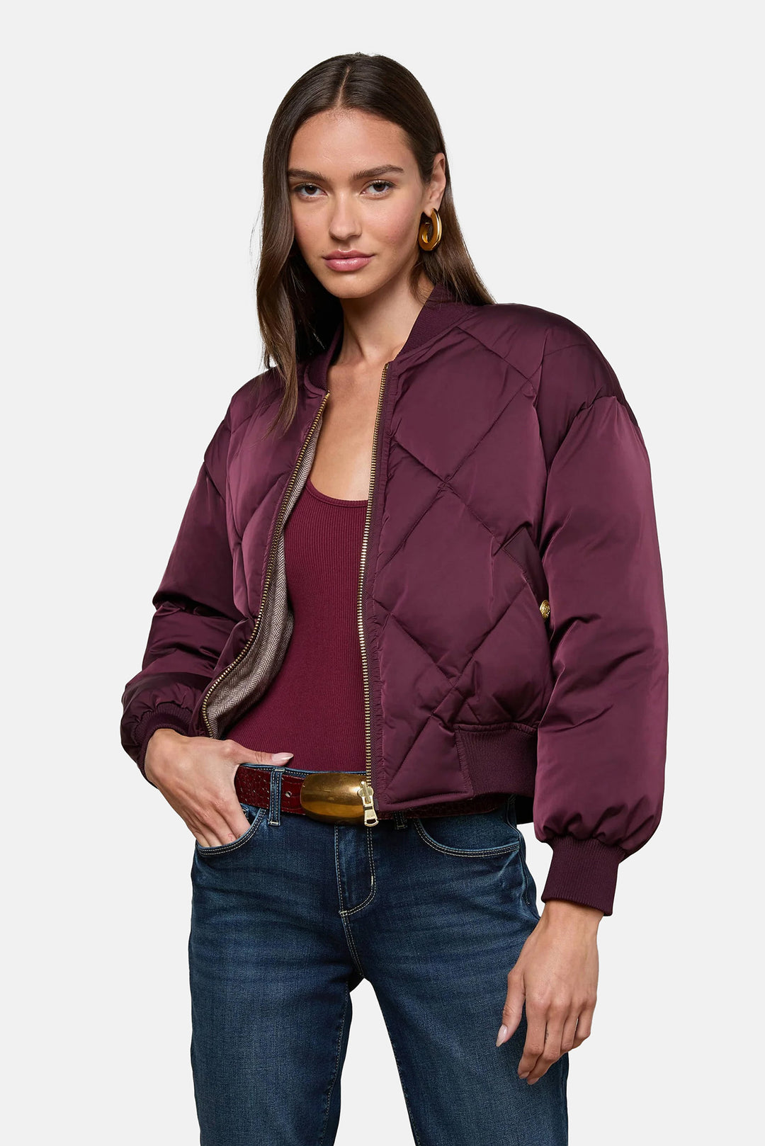 Violeta Reversible Puffer Wine/Herringbone