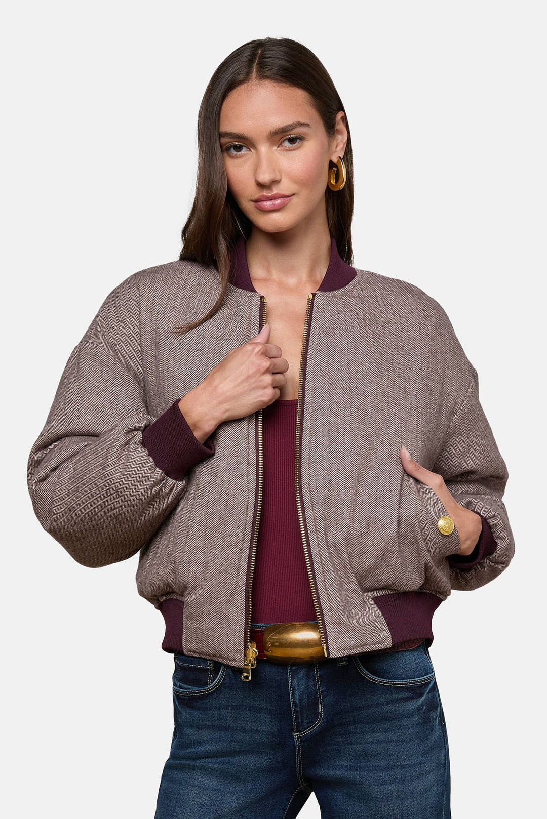 Violeta Reversible Puffer Wine/Herringbone