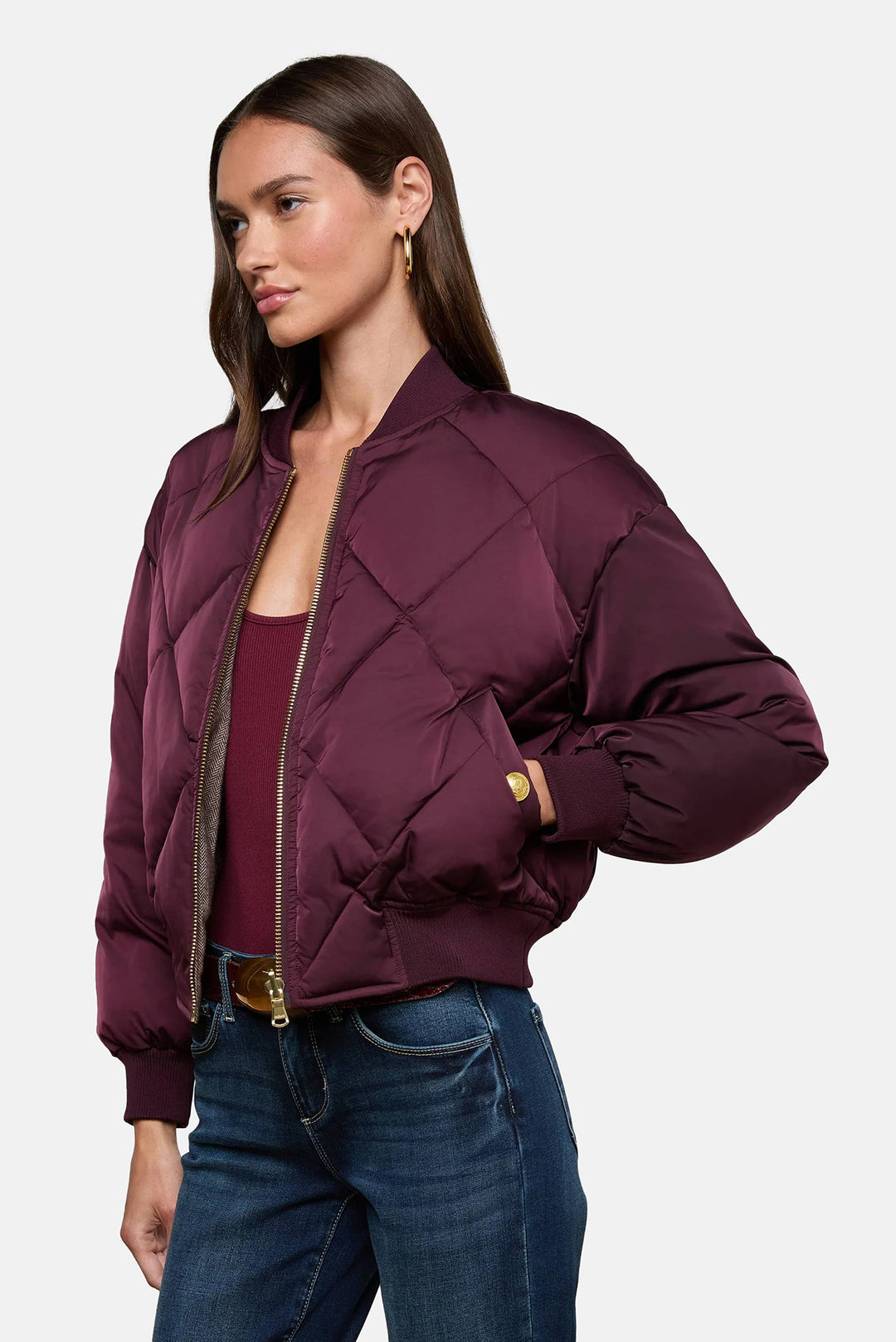 Violeta Reversible Puffer Wine/Herringbone