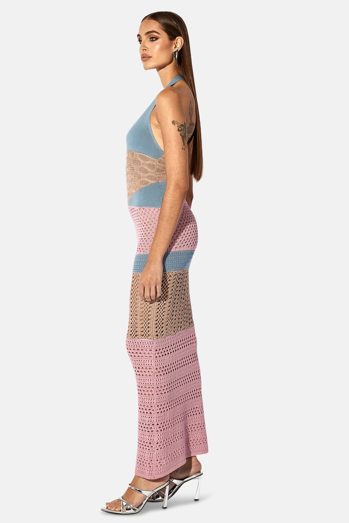 Patchwork Knit Midi Dress Desert Rose Multi