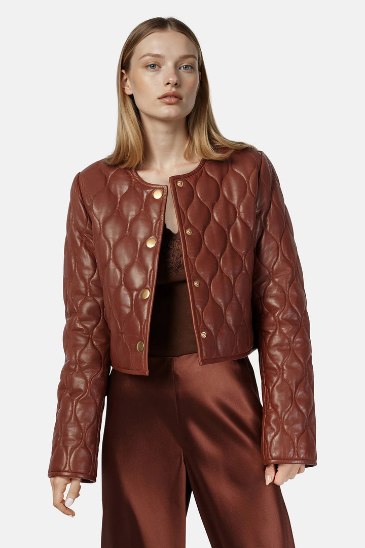 Wanda Genuine Leather Cropped Jacket Mousse