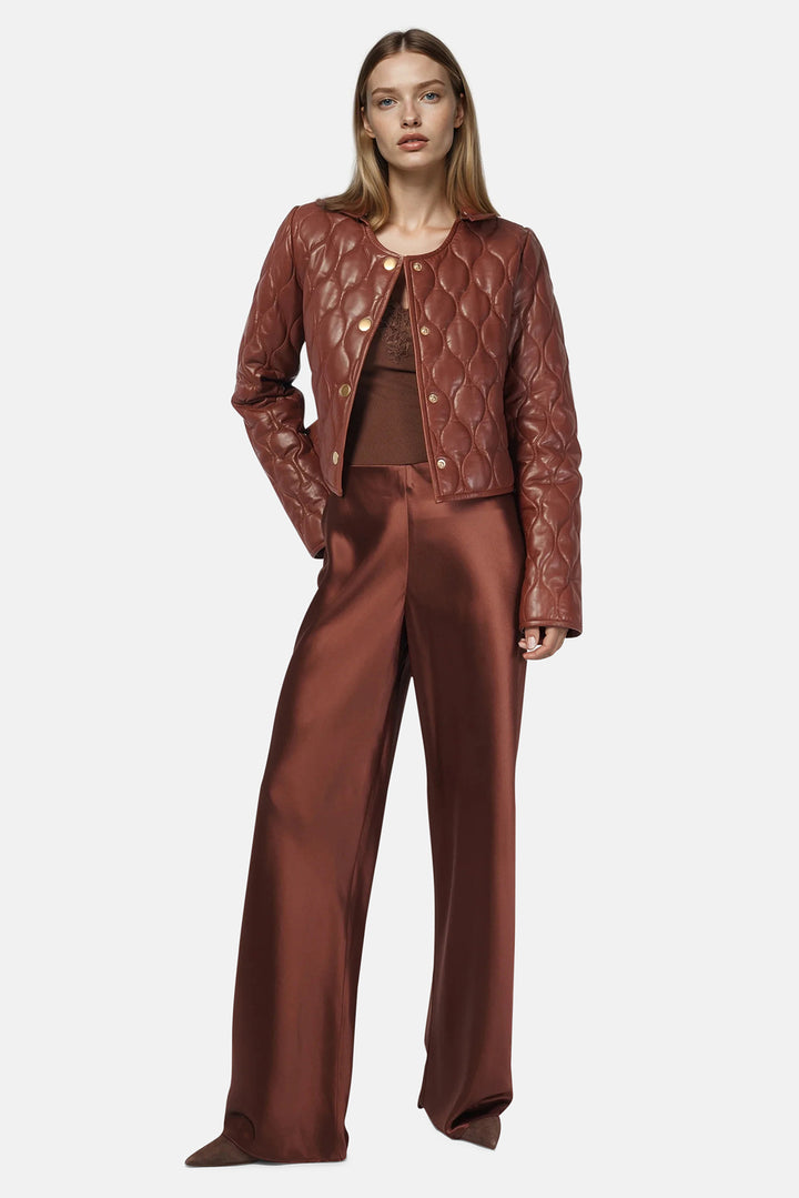 Wanda Genuine Leather Cropped Jacket Mousse