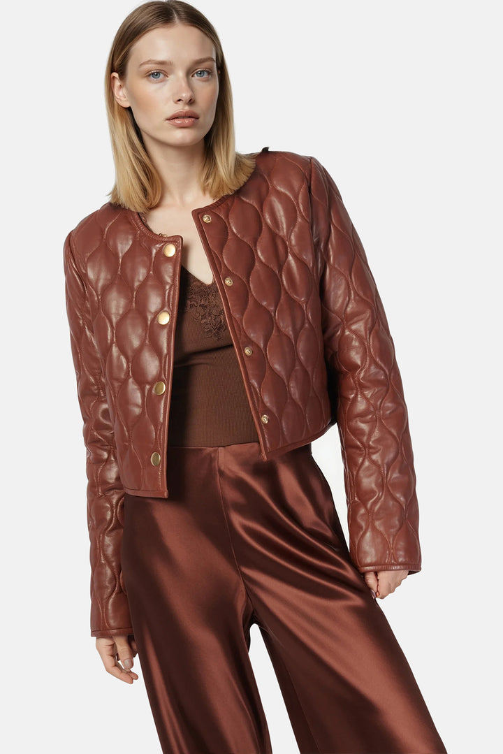 Wanda Genuine Leather Cropped Jacket Mousse