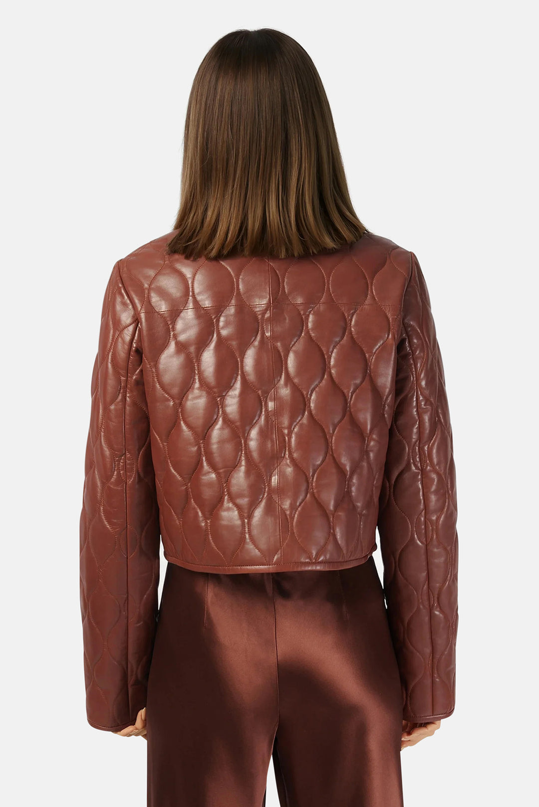 Wanda Genuine Leather Cropped Jacket Mousse