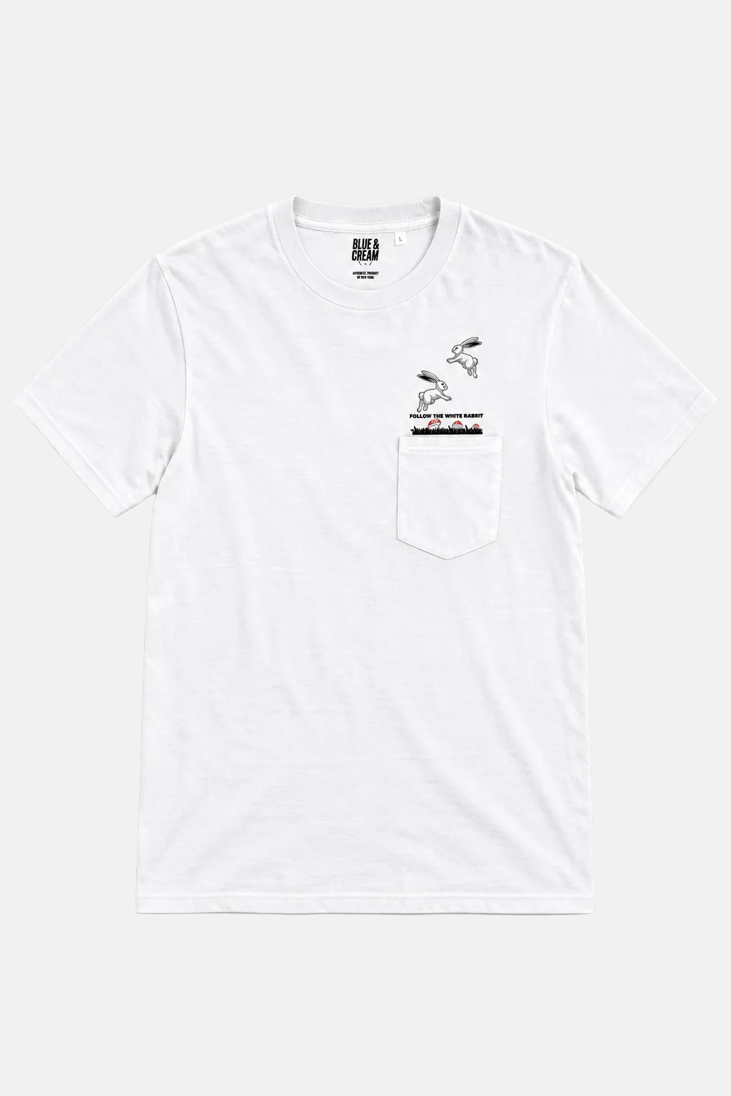 Follow the White Rabbit Pocket Tee White