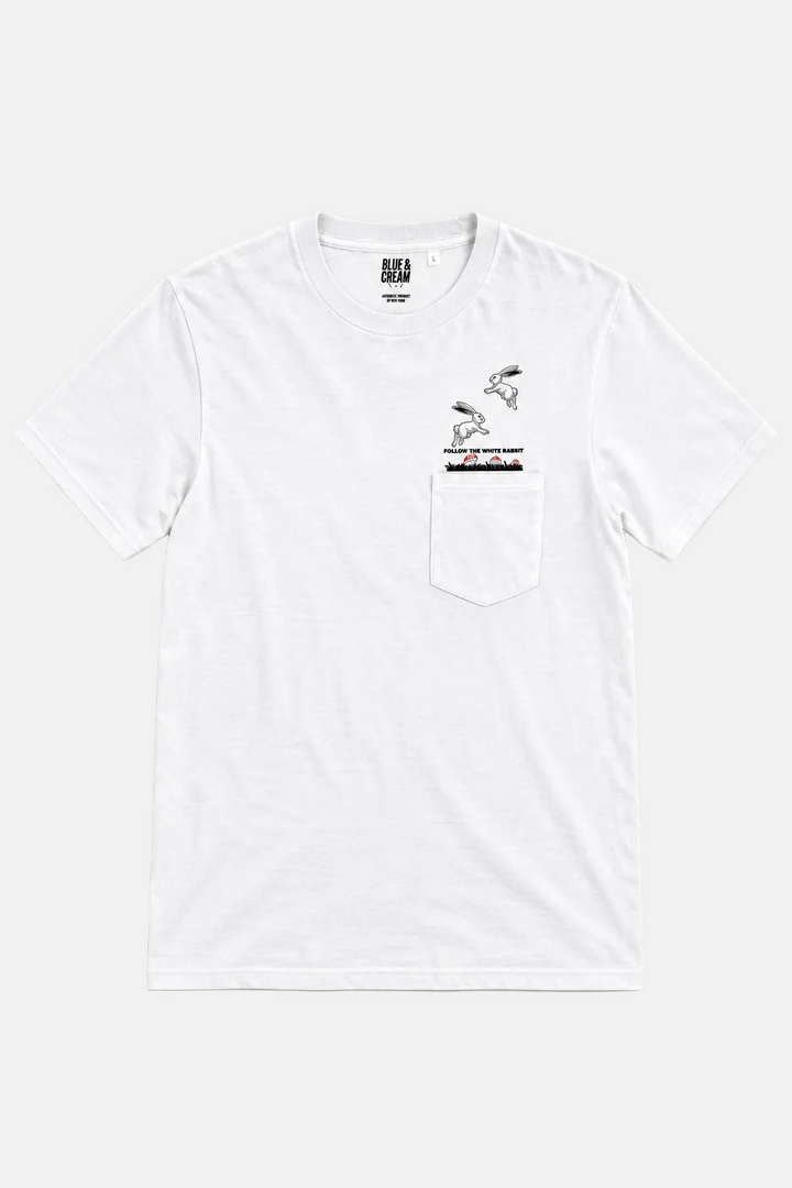 Follow the White Rabbit Pocket Tee White