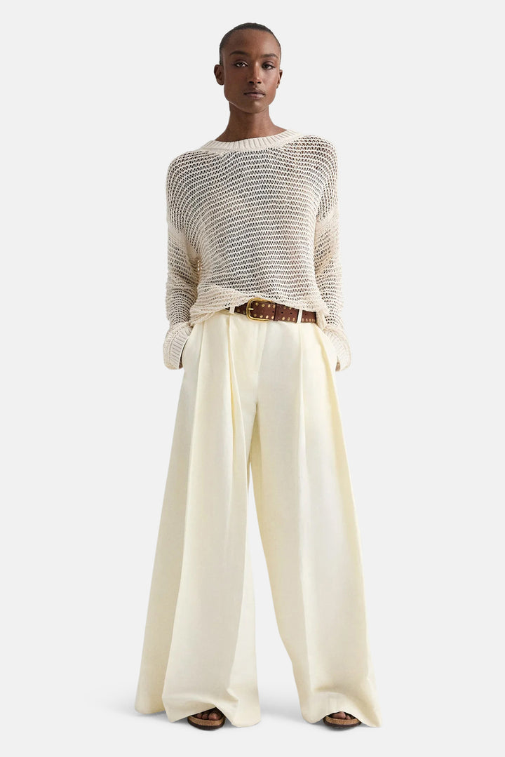 Wide Crew L/S Pullover In Silk Viscose White