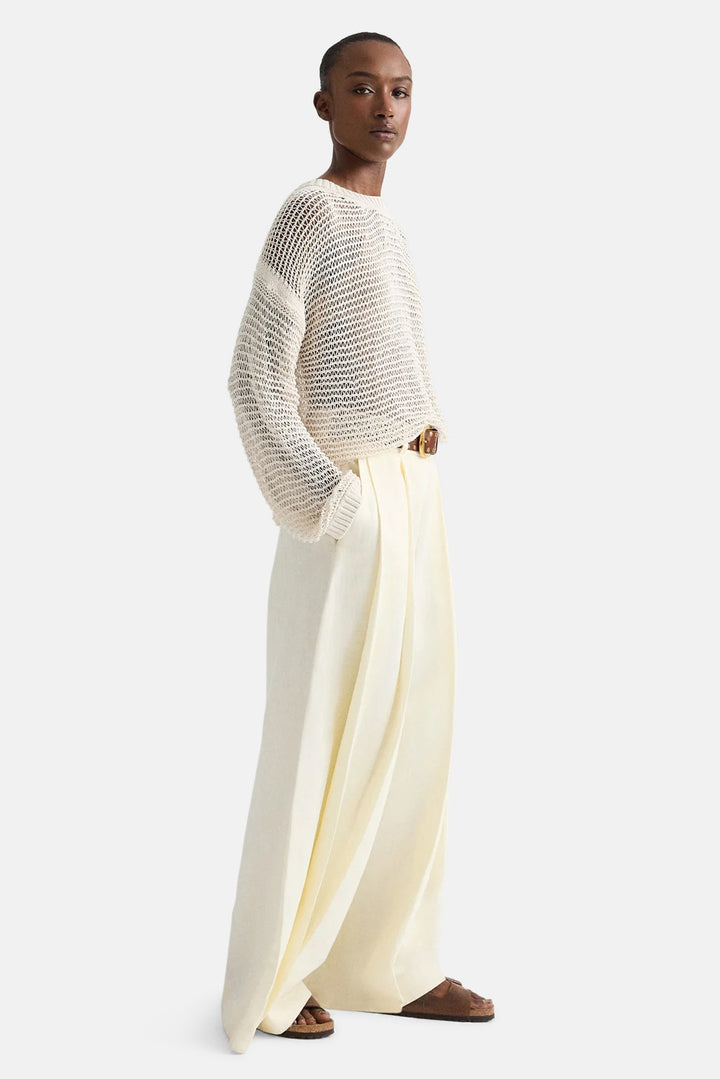 Wide Crew L/S Pullover In Silk Viscose White