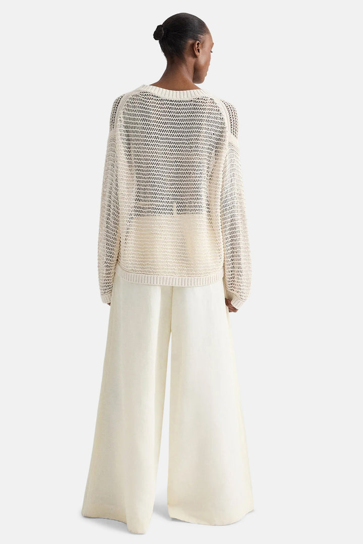 Wide Crew L/S Pullover In Silk Viscose White