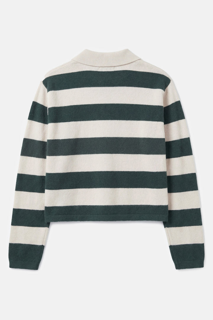 Bonnie Rugby Cropped Cashmere Sweater Green/Ivory