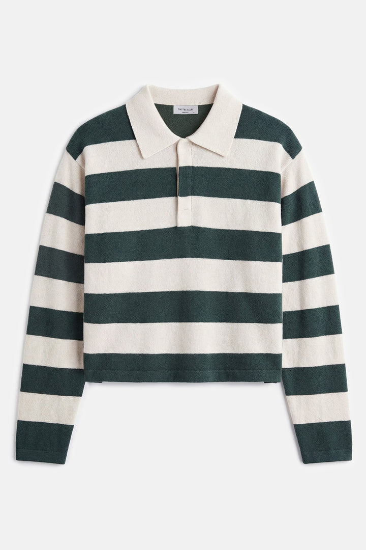 Bonnie Rugby Cropped Cashmere Sweater Green/Ivory