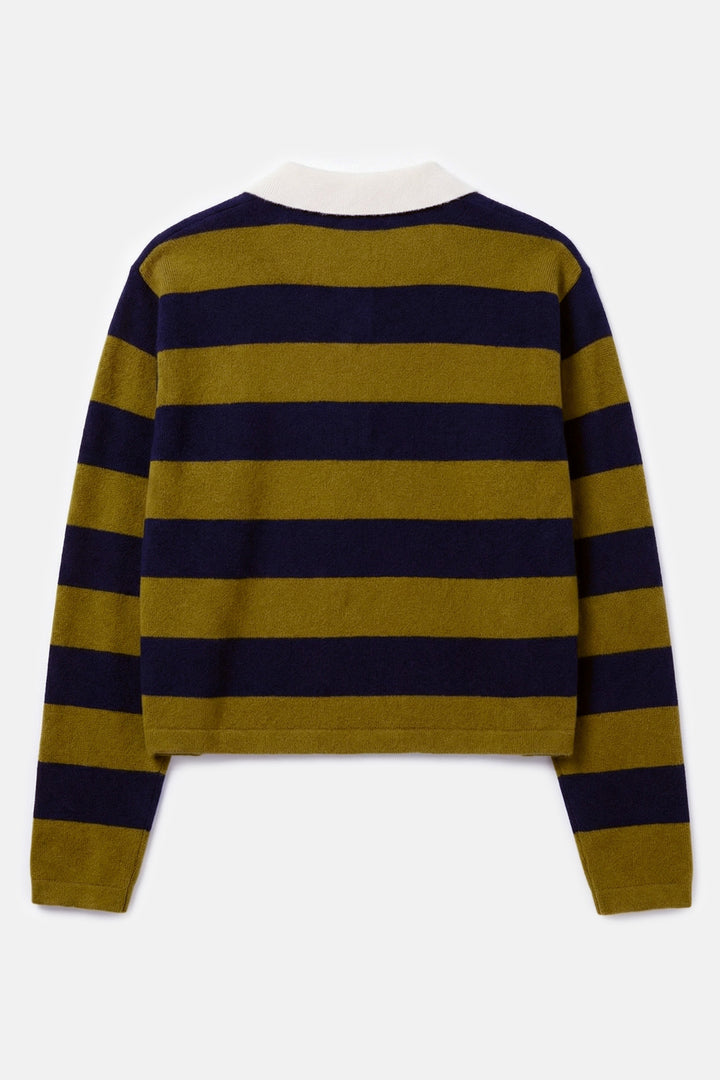 Bonnie Rugby Cropped Cashmere Sweater Green/Navy