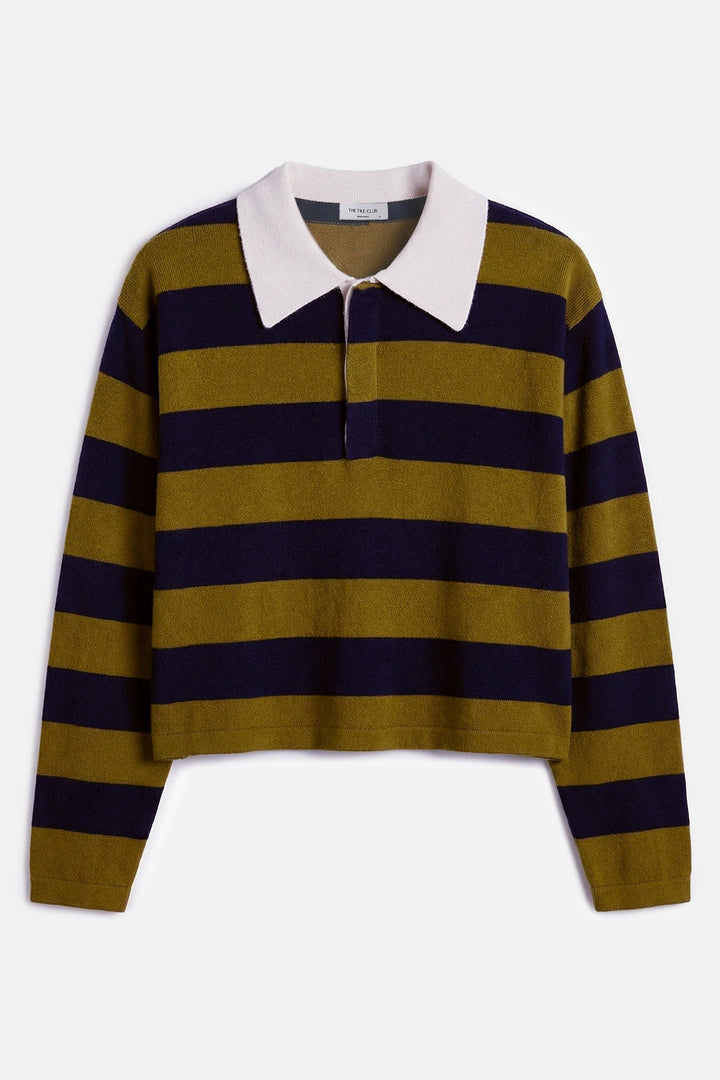 Bonnie Rugby Cropped Cashmere Sweater Green/Navy