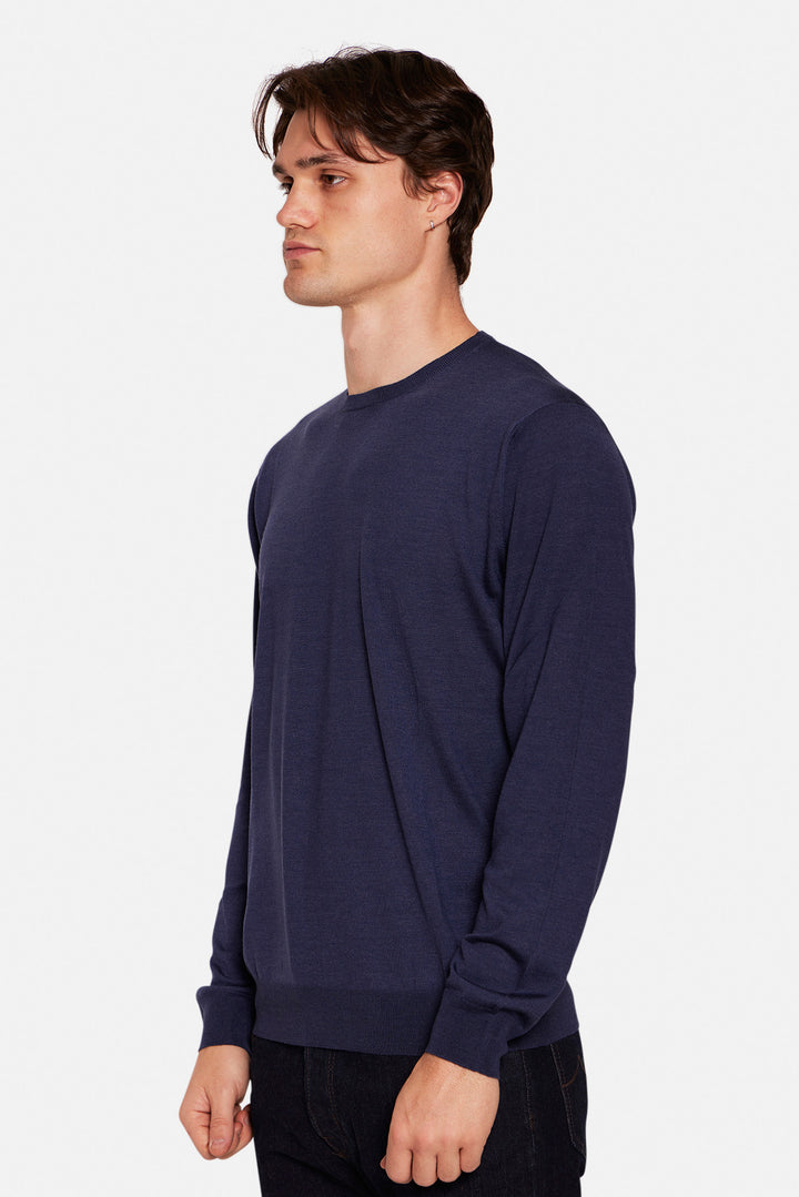 Wool Silk Cashmere Crewneck Blue