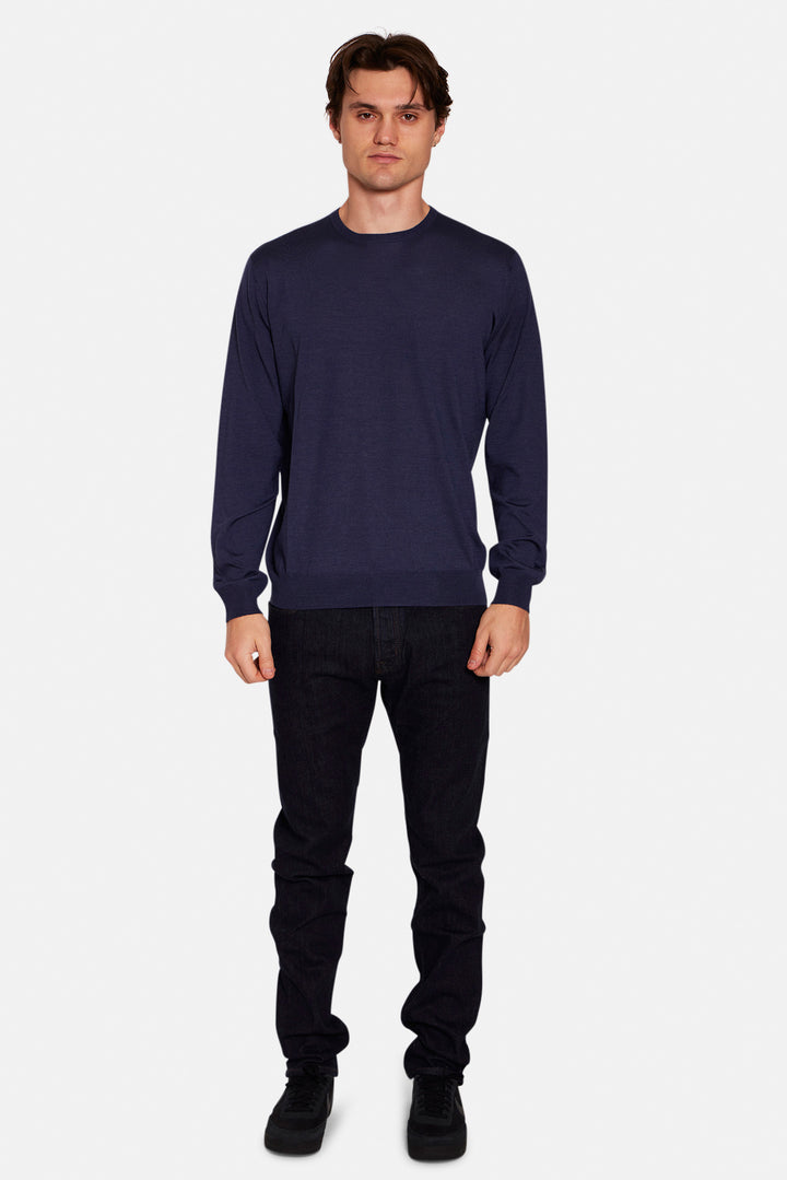 Wool Silk Cashmere Crewneck Blue