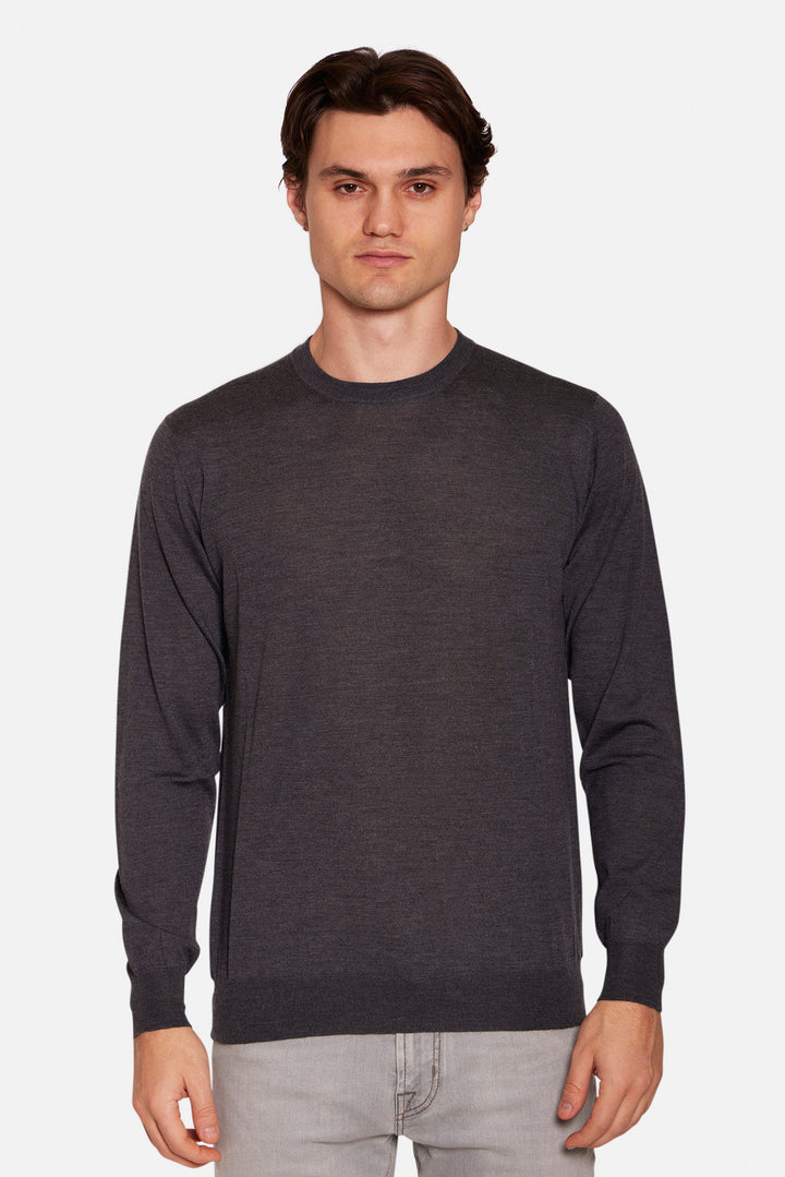 Wool Silk Cashmere Crewneck Charcoal