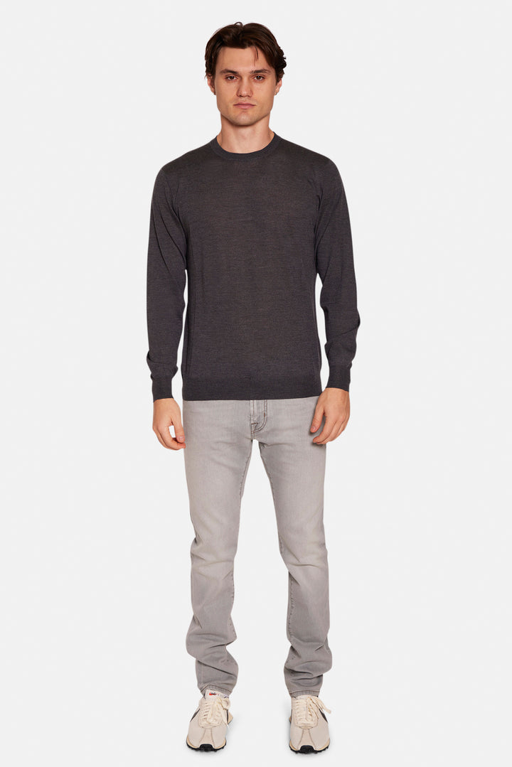 Wool Silk Cashmere Crewneck Charcoal