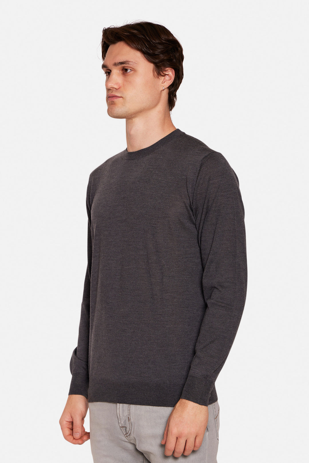 Wool Silk Cashmere Crewneck Charcoal