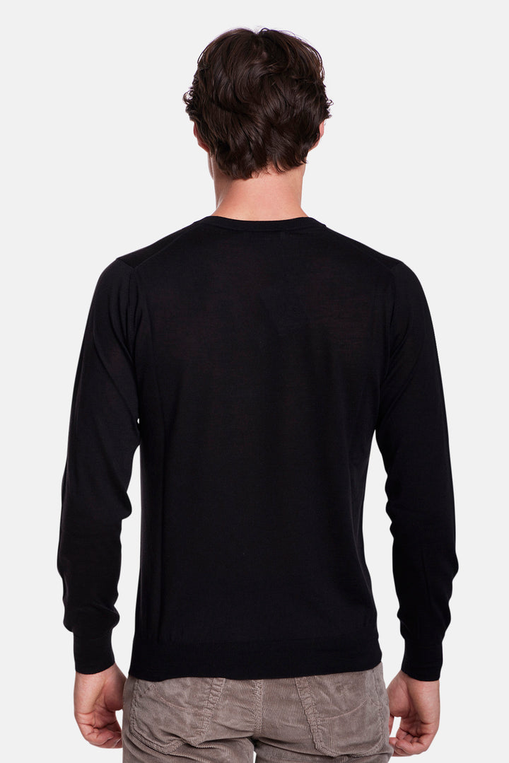 Wool Silk Cashmere V-Neck Black