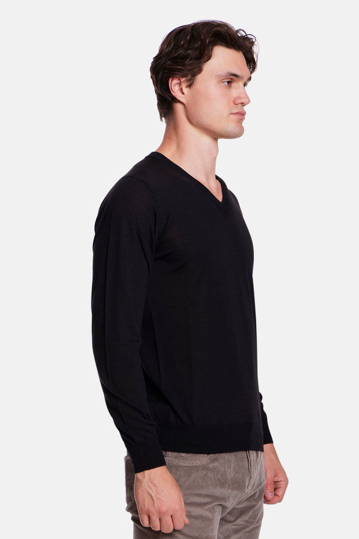 Wool Silk Cashmere V-Neck Black