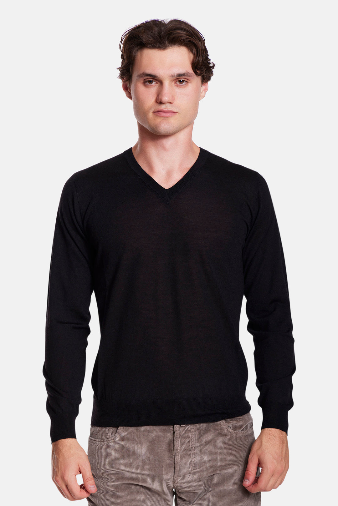 Wool Silk Cashmere V-Neck Black
