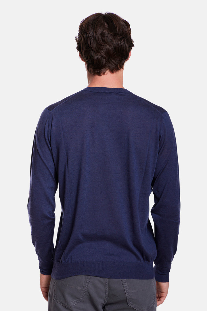 Wool Silk Cashmere V-Neck Blue